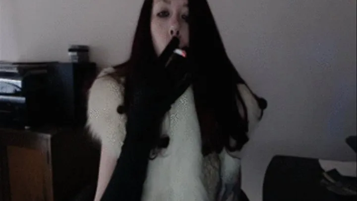 Smoking in Fur and Black Gloves