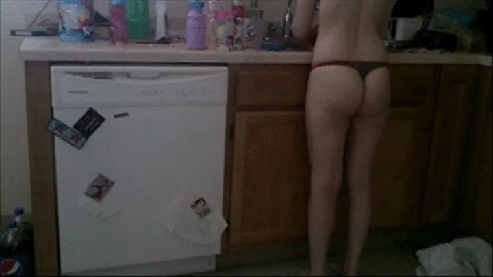 Thong Tease While Dishwashing