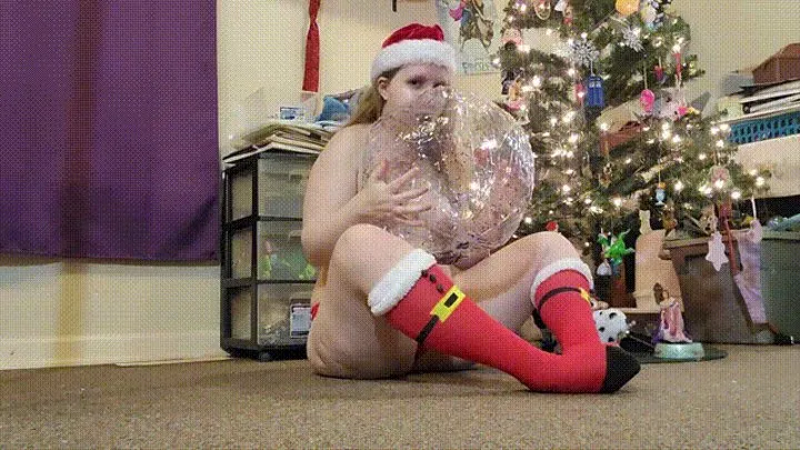 Topless in Santa Socks :: Clear Beach Ball With Glitter