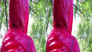 3D- Outdoors in red plastic lingerie and jacket