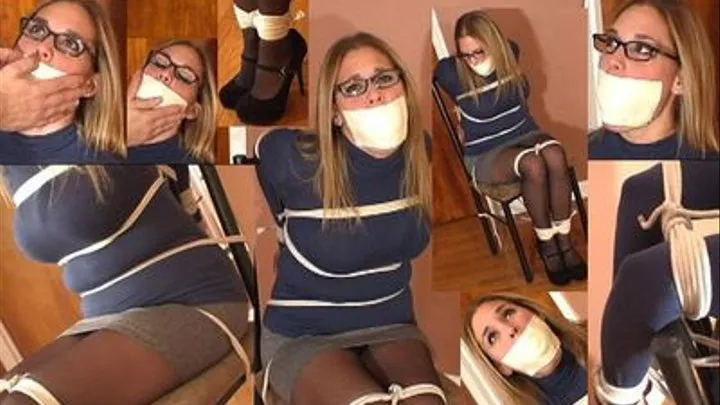 Housewife Anna caught spying and tied up and gagged wearing glasses