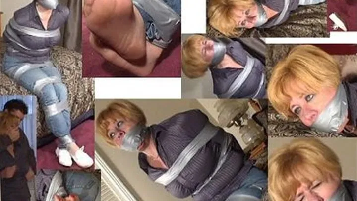 Gagged with worn pantyhose packed all the way in her mouth (Custom Video Kelly)