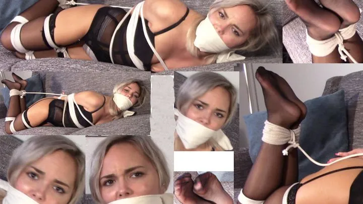 Part 2 of Blake Custom Video ( 19 year old with sexy feet hogtied and gagged with TWO hankies packed in her mouth ) PART 2