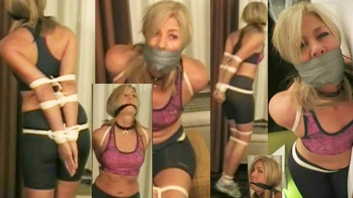 My friend has Dakkota gagged with a dangerous mouth filling muffling gag while she is wearing tight spandex