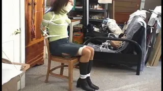 Tight ball and tape gag combo and tied to chair in her new place