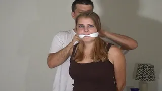 18 year old Katie K gagged and elbows tied MP4 Format