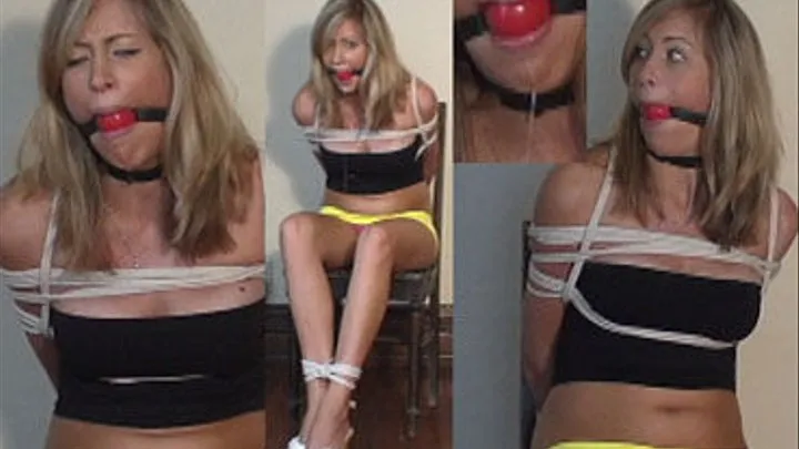 Gagged and drooling in yellow mini skirt