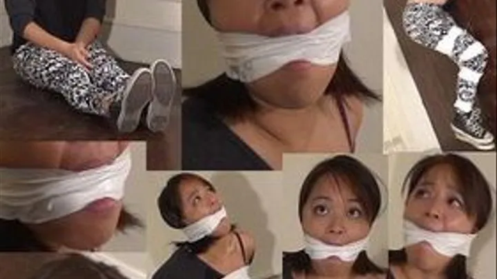 Can only make "AAAHH" type sounds with this firm thick tape gag in my mouth