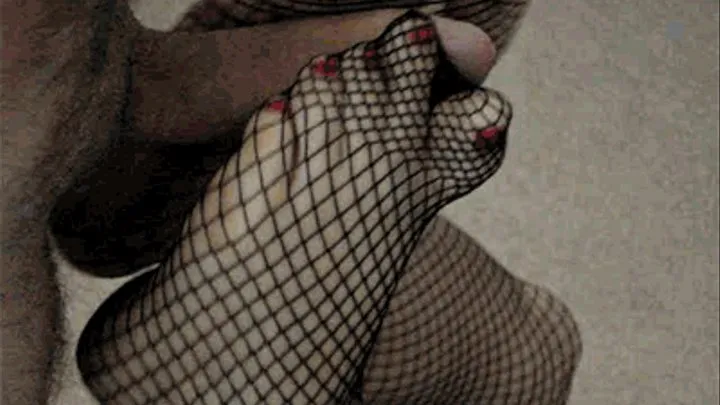 Fishnet footjob