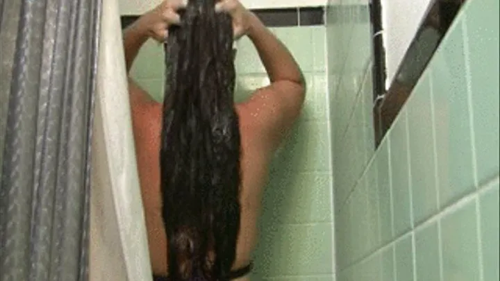 Long Prety HAIR WASHING scalp massaging Shower scene