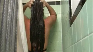 Long Prety HAIR WASHING scalp massaging Shower scene