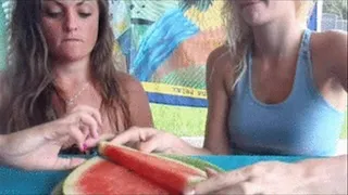 2 HOT CHICKS Eatin Wet and MESSy Watermelon