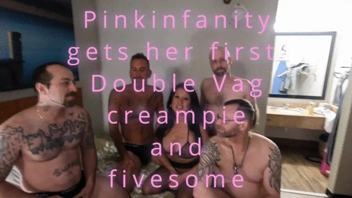 Pinkinfanity gets her first sametime DVP creampie and 5some