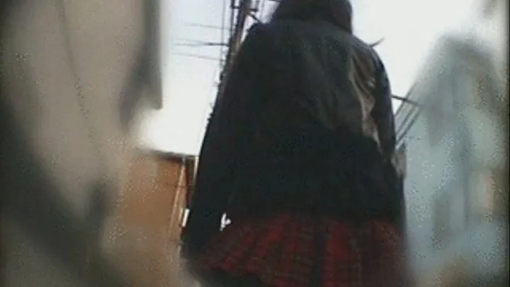 White Panty Is Easily Seen Under Lady's Short Tartan Skirt