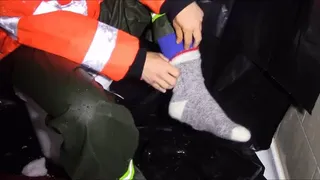 Changing wet socks