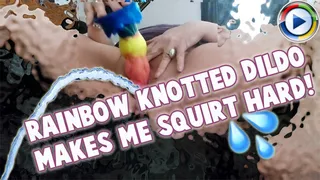 Watch my belly jiggle while I make myself squirt hard! Jiggle, big belly, BBW, MILF, masturbate, rainbow dildo, knotted dildo, squirt, orgasm, shaking, moaning, Candice Cougar, Candyxxkitty,