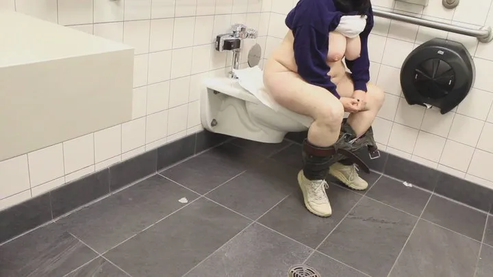 ASMR PUBLIC SEATED TOILET PEE WITH HUGE TITS OUT FOR U AND COUGHING