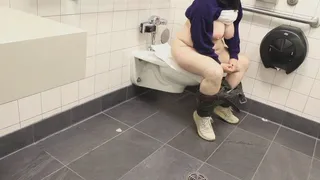 ASMR PUBLIC SEATED TOILET PEE WITH HUGE TITS OUT FOR U AND COUGHING