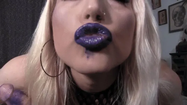 Glossy Blue Lipstick & Black Latex Gloves GFE POV Blowjob Handjob