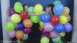 Lisa and Sara balloons around body