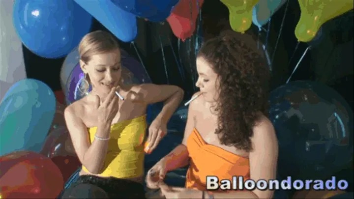 Jessica & Annabel smoke and blow balloons small non