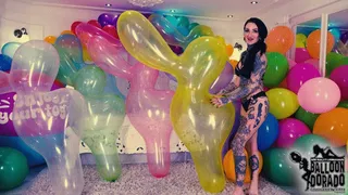 Nina rides super tight inflated duck shaped balloons