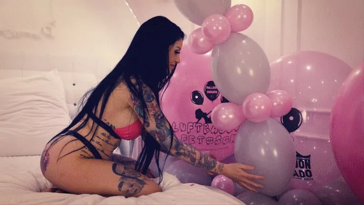 Cleo pops a lot of grey and pink balloons with her Fingernails and High Heels Part 2