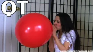 Hanna blows up a 24 inch red balloon QT