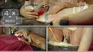 Masturbation in rubber with buttplug and catheter