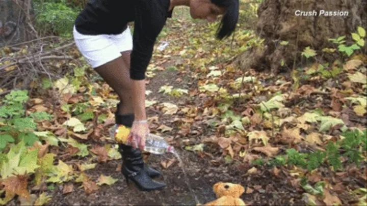 crushing teddy bear in mud