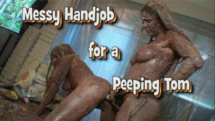 Messy Handjob For A Peeping Tom