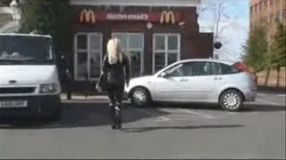 Fast Food Babe in PVC Vinyl Suit