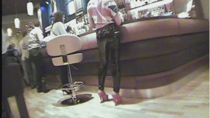 Blonde at Bar in Tight PVC Vinyl Leggings
