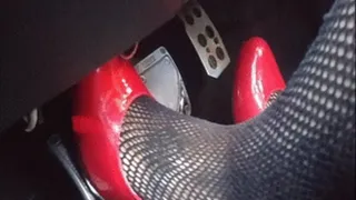 Pumping those Pedals in Red Heels and Fishnets