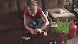 Ashley paints her toenails