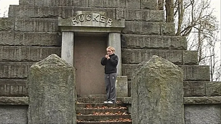 Ashley smoking at the tomb