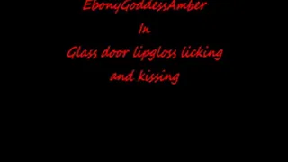 Glass door kissing and licking