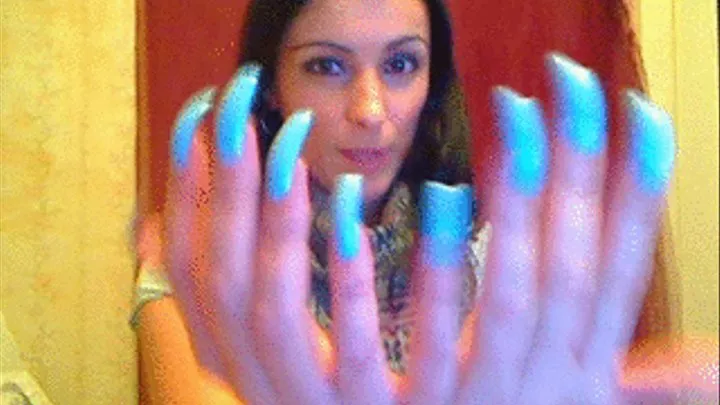 Blue nails scratch a vegetable