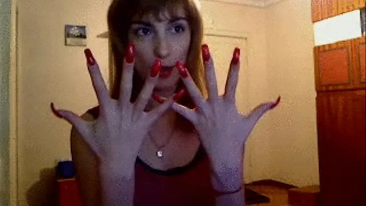 red painted nails destroy orange