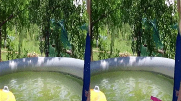 3D- 2 girls in Smocks playing in a outdoor pool