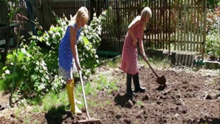 Gardenwork in smocks and rainboots