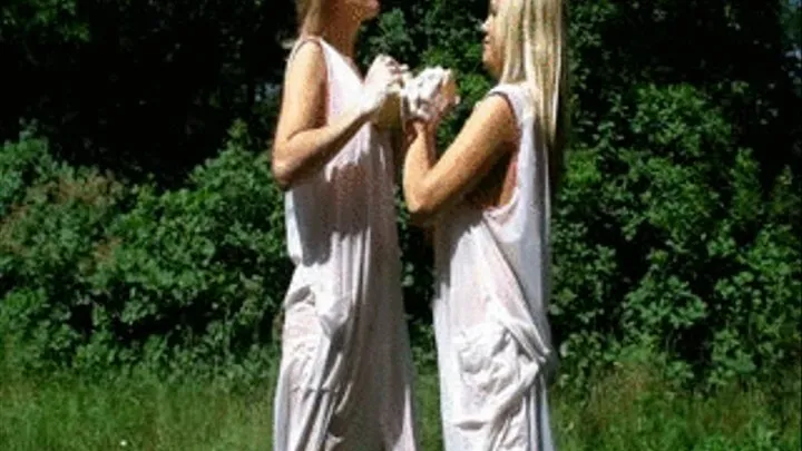 2 blondes in Smock washing each other