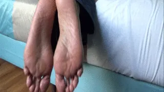 Rear view of Kayla's MEGA WRINKLED, HIGH ARCHED, SWEATY AND STINKY SOLES AND TOES! Clip 1