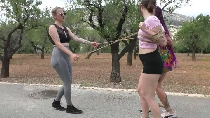 Extended Bondage Walk Training for two sexy Spanish Girls - Full Clip
