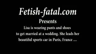 Lisa is wearing pants and shoes to get married at a wedding. She leads her beautiful sports car in Paris, France .........Lisa porte un pantalon et des chaussures de mariée pour se rendre à un mariage. Elle conduit sa belle voiture de sport dans Paris,