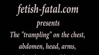 Le "trampling" sur le torse, le ventre, la tete, les bras, les mains ....par une déesse!!!......The "trampling" on the chest, abdomen, head, arms, hands .... a goddess!!!