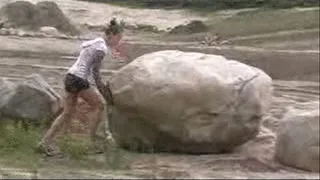 APRIL STRUGGLES WITH BOULDER