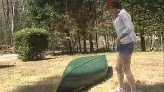 LEGS STUCK BY CANOE