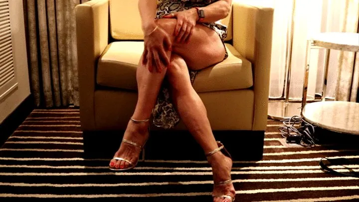 Snake Print Dress Seated Leg Crossing With High Heels