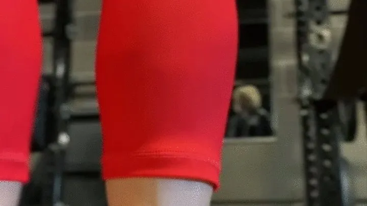 Red Tights Squats Calf Raises Barefoot